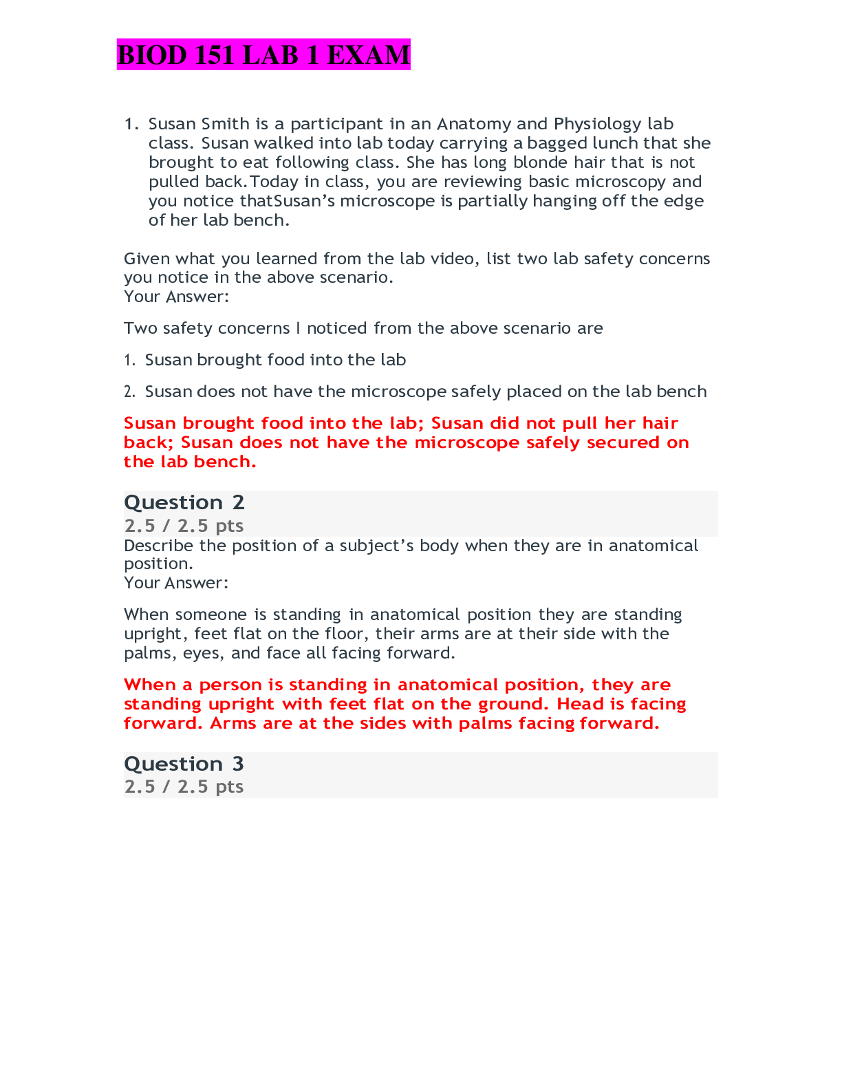 Preview image for BIOD 151 A & P 1 LAB 1 EXAM QUESTIONS AND ANSWERS RATED A+ (Portage Learning)